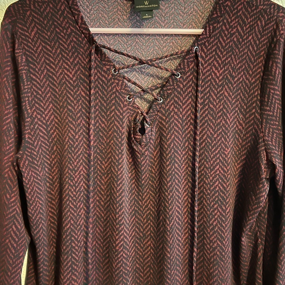 Red and Black Worthington Long Sleeve Top Size Large - Picture 4 of 7